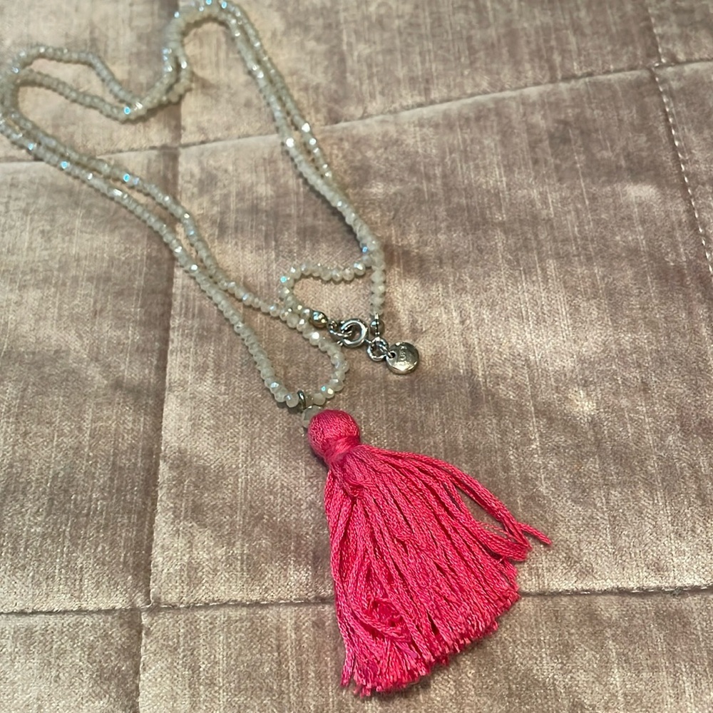 LOFT Pink Tassel Beaded Necklace